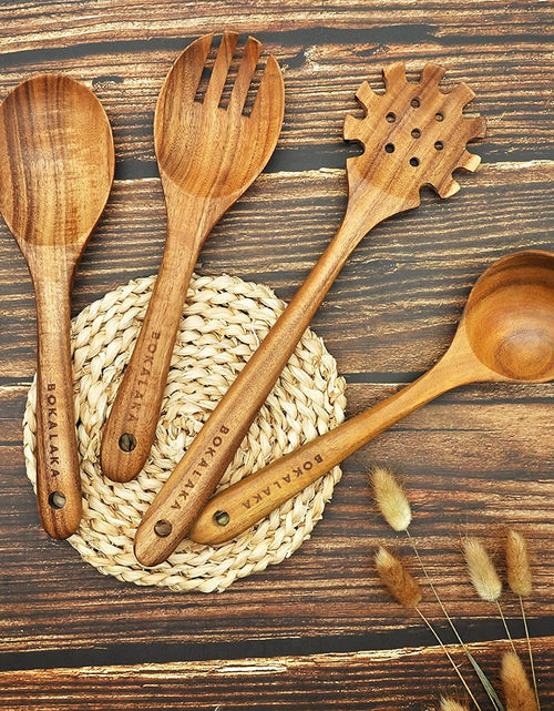 Load image into Gallery viewer, Wooden Spoons for Cooking, Teak Wooden Kitchen Utensils Set Wooden Cooking Utensils 8Pcs Wooden Spatulas Wooden Utensils for Cooking
