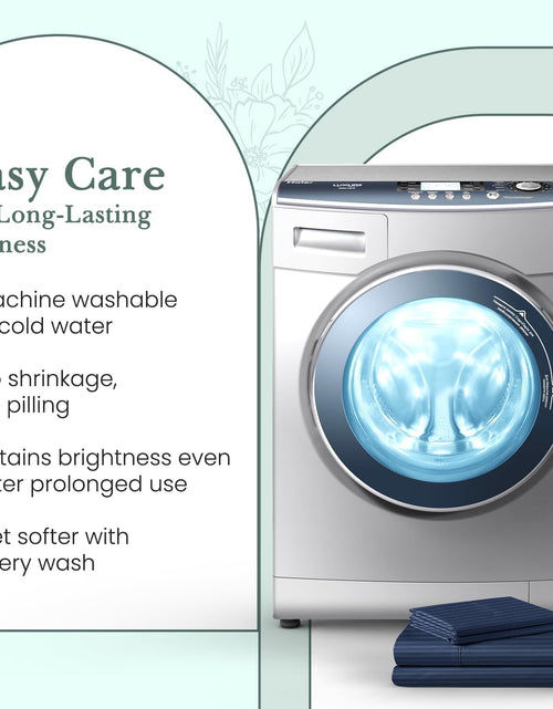 Load image into Gallery viewer, Feather &amp; Stitch 500 Thread Count California King Size Cotton Sheets Dark Blue 4 Piece Damask Stripe Sheet Set 18 Inch Deep Pocket Sateen Weave Striped Sheets with 2 Pillowcases Luxury Bedding
