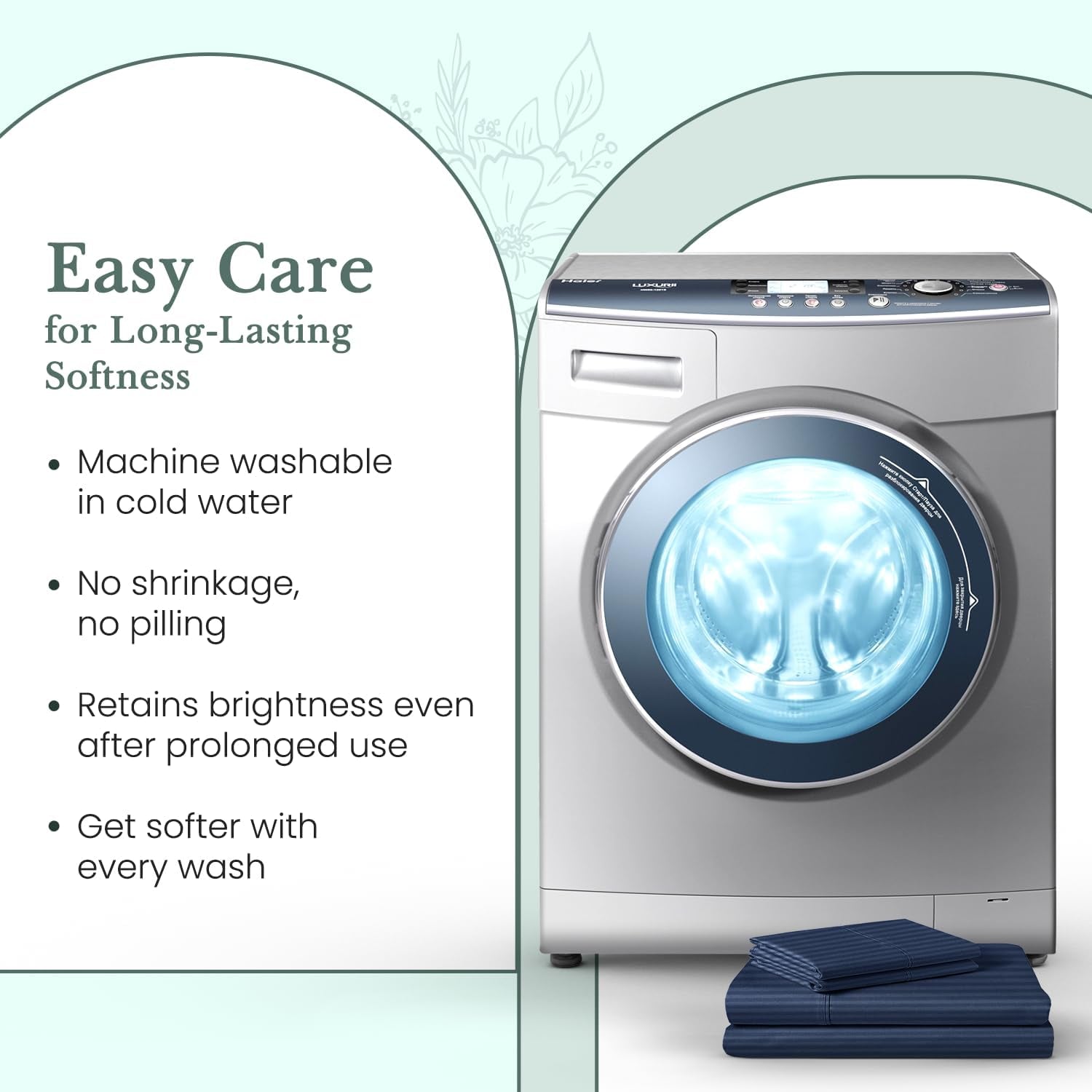 Feather & Stitch 500 Thread Count California King Size Cotton Sheets Dark Blue 4 Piece Damask Stripe Sheet Set 18 Inch Deep Pocket Sateen Weave Striped Sheets with 2 Pillowcases Luxury Bedding