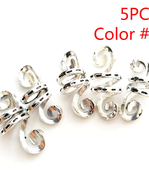 Load image into Gallery viewer, 5Pcs Golden Silver Viking Spiral Charms Hair Tubes Braid Dread Dreadlock Beads Clips Cuffs Rings Jewelry Hair Accessories Woman
