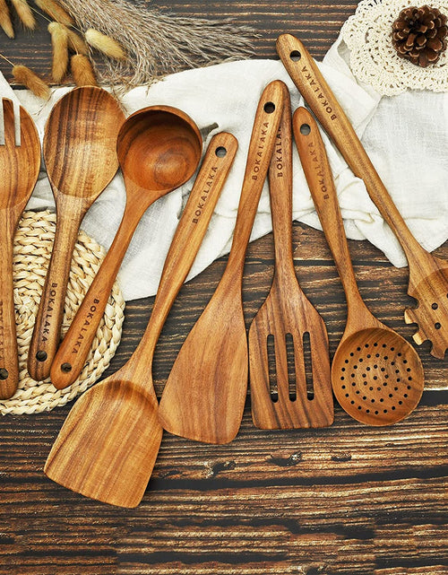 Load image into Gallery viewer, Wooden Spoons for Cooking, Teak Wooden Kitchen Utensils Set Wooden Cooking Utensils 8Pcs Wooden Spatulas Wooden Utensils for Cooking
