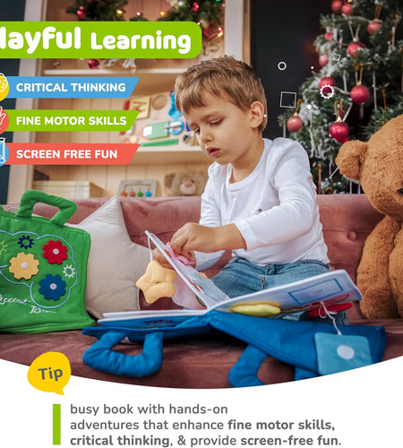 Quiet Book Montessori Toys for 1 2 3 Year Old, Busy Book for Toddlers 1-3 Travel Toy with Preschool Learning Activities, Educational Toy with 9 Sensory Toddler Activities for Boys & Girls