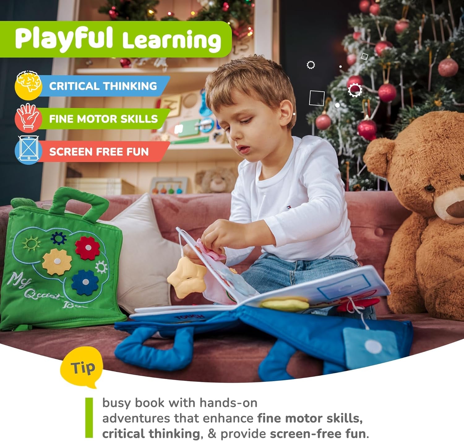 Quiet Book Montessori Toys for 1 2 3 Year Old, Busy Book for Toddlers 1-3 Travel Toy with Preschool Learning Activities, Educational Toy with 9 Sensory Toddler Activities for Boys & Girls