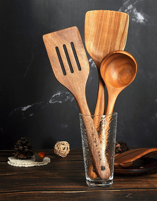 Load image into Gallery viewer, Wooden Spoons for Cooking, Teak Wooden Kitchen Utensils Set Wooden Cooking Utensils 8Pcs Wooden Spatulas Wooden Utensils for Cooking
