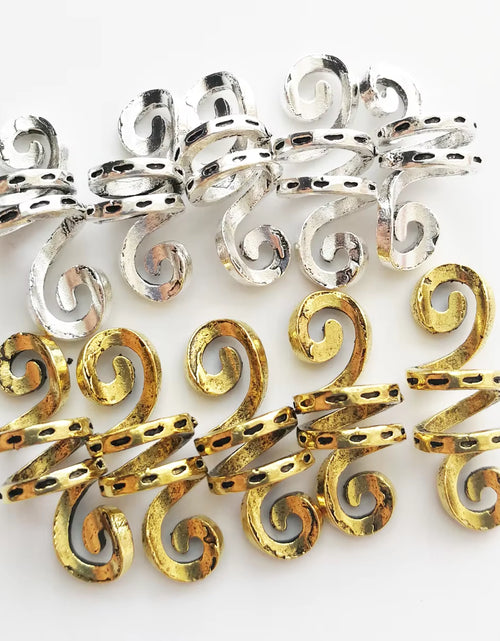 Load image into Gallery viewer, 5Pcs Golden Silver Viking Spiral Charms Hair Tubes Braid Dread Dreadlock Beads Clips Cuffs Rings Jewelry Hair Accessories Woman
