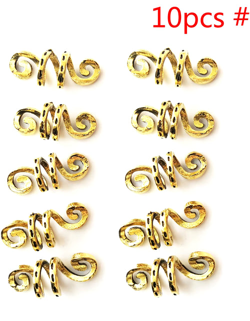 Load image into Gallery viewer, 5Pcs Golden Silver Viking Spiral Charms Hair Tubes Braid Dread Dreadlock Beads Clips Cuffs Rings Jewelry Hair Accessories Woman
