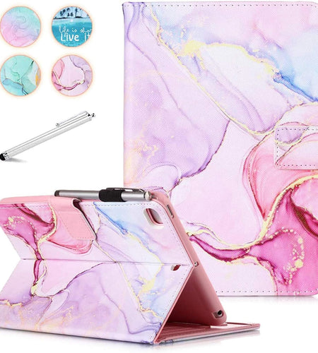 Ipad Mini 5 Case Mini 4 Mini 3 2 Cover,  Smart Wake Sleep Flip Stand Case Soft PU Leather Protective Case with Card Slot Pen Holder for Apple Ipad Mini 1 2 3 4 5 - Pink Marble