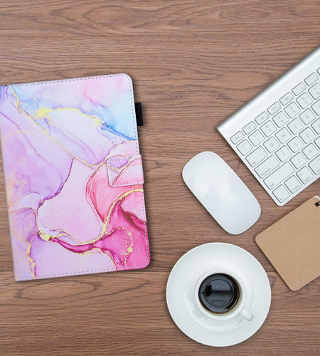 Ipad Mini 5 Case Mini 4 Mini 3 2 Cover,  Smart Wake Sleep Flip Stand Case Soft PU Leather Protective Case with Card Slot Pen Holder for Apple Ipad Mini 1 2 3 4 5 - Pink Marble