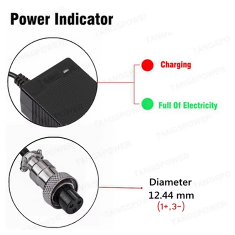 67.2V 2A Lithium Battery Charger for 16S 60V Li-Ion Battery Pack Fast Charging 3Pin-Gx16 Connector Electric Bicycle Charger