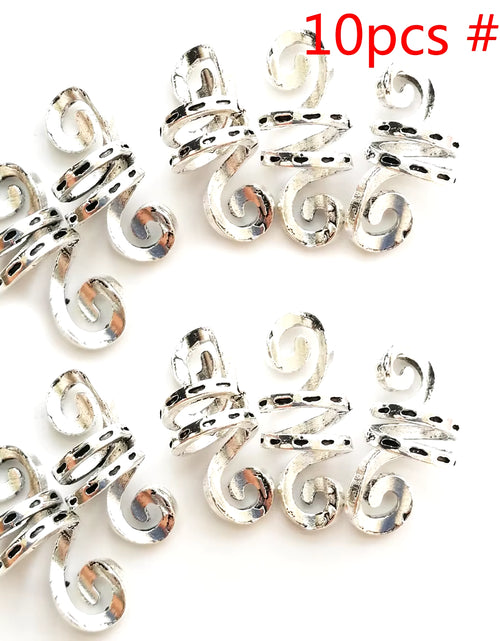 Load image into Gallery viewer, 5Pcs Golden Silver Viking Spiral Charms Hair Tubes Braid Dread Dreadlock Beads Clips Cuffs Rings Jewelry Hair Accessories Woman
