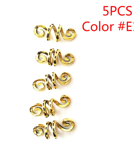 5Pcs Golden Silver Viking Spiral Charms Hair Tubes Braid Dread Dreadlock Beads Clips Cuffs Rings Jewelry Hair Accessories Woman