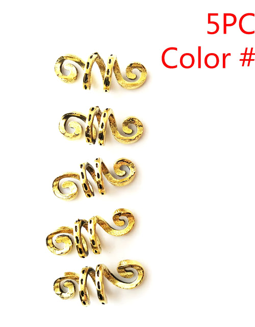 Load image into Gallery viewer, 5Pcs Golden Silver Viking Spiral Charms Hair Tubes Braid Dread Dreadlock Beads Clips Cuffs Rings Jewelry Hair Accessories Woman
