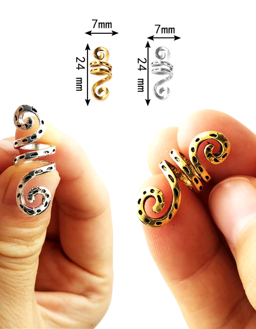 Load image into Gallery viewer, 5Pcs Golden Silver Viking Spiral Charms Hair Tubes Braid Dread Dreadlock Beads Clips Cuffs Rings Jewelry Hair Accessories Woman
