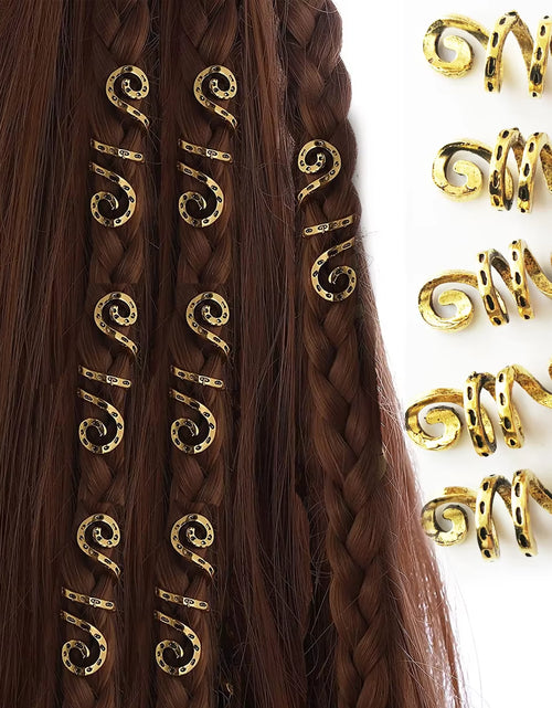Load image into Gallery viewer, 5Pcs Golden Silver Viking Spiral Charms Hair Tubes Braid Dread Dreadlock Beads Clips Cuffs Rings Jewelry Hair Accessories Woman
