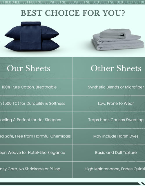 Load image into Gallery viewer, Feather &amp; Stitch 500 Thread Count California King Size Cotton Sheets Dark Blue 4 Piece Damask Stripe Sheet Set 18 Inch Deep Pocket Sateen Weave Striped Sheets with 2 Pillowcases Luxury Bedding
