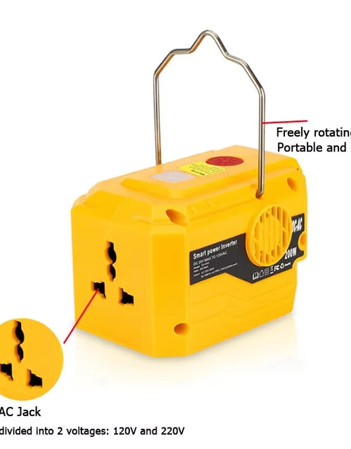 Load image into Gallery viewer, PowerPro Dewalt Battery Inverter – 18V-20V DC to 120V/220V AC with Dual USB, Ultimate Outdoor Power Adapter
