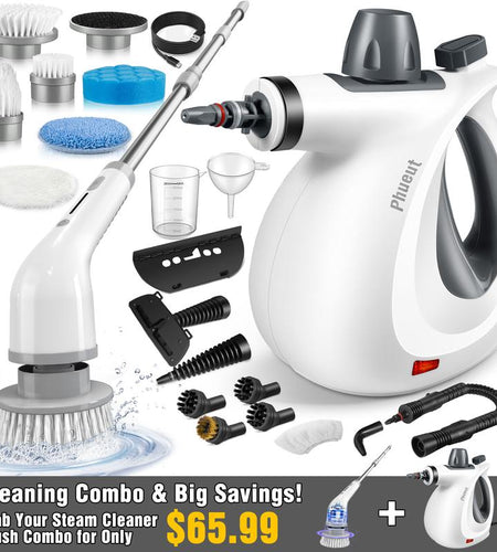 Pressurized Handheld Steam Cleaner & Rechargeable Spin Scrubber