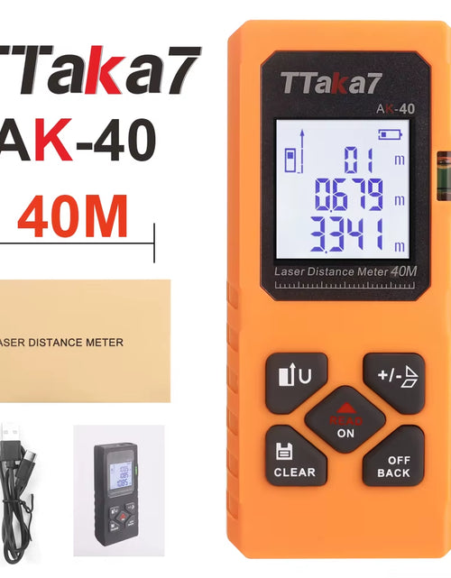 Load image into Gallery viewer, SmartMeasure 40M/60M Mini Laser Distance Meter – USB Rechargeable Handheld Rangefinder for Accurate Measurements
