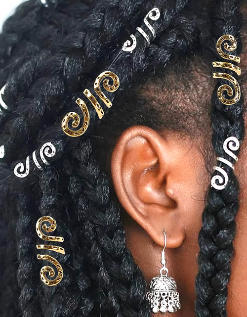 Load image into Gallery viewer, 5Pcs Golden Silver Viking Spiral Charms Hair Tubes Braid Dread Dreadlock Beads Clips Cuffs Rings Jewelry Hair Accessories Woman
