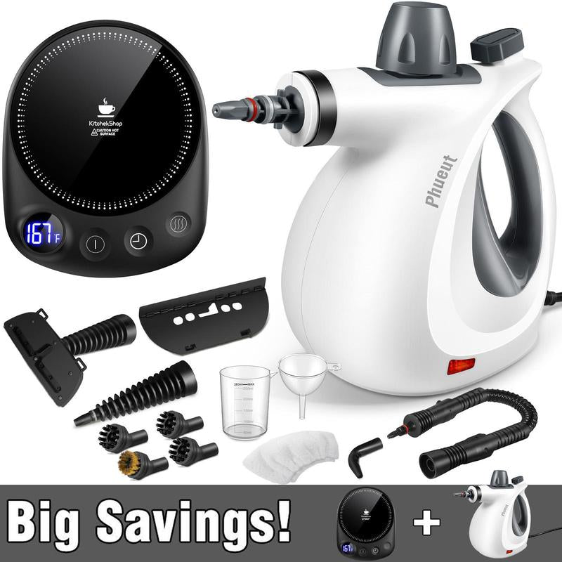 Pressurized Handheld Steam Cleaner & Rechargeable Spin Scrubber