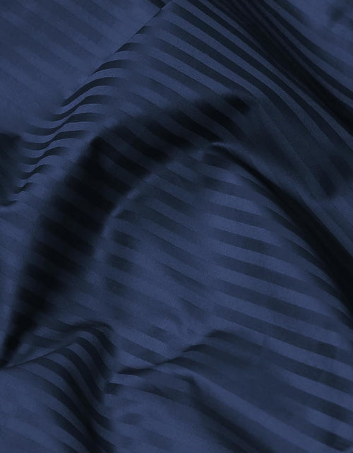 Load image into Gallery viewer, Feather &amp; Stitch 500 Thread Count California King Size Cotton Sheets Dark Blue 4 Piece Damask Stripe Sheet Set 18 Inch Deep Pocket Sateen Weave Striped Sheets with 2 Pillowcases Luxury Bedding
