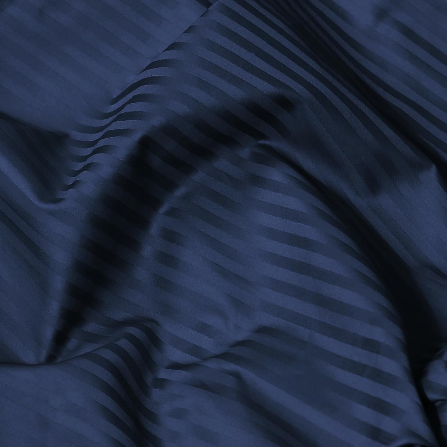 Feather & Stitch 500 Thread Count California King Size Cotton Sheets Dark Blue 4 Piece Damask Stripe Sheet Set 18 Inch Deep Pocket Sateen Weave Striped Sheets with 2 Pillowcases Luxury Bedding