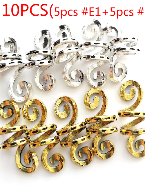 Load image into Gallery viewer, 5Pcs Golden Silver Viking Spiral Charms Hair Tubes Braid Dread Dreadlock Beads Clips Cuffs Rings Jewelry Hair Accessories Woman
