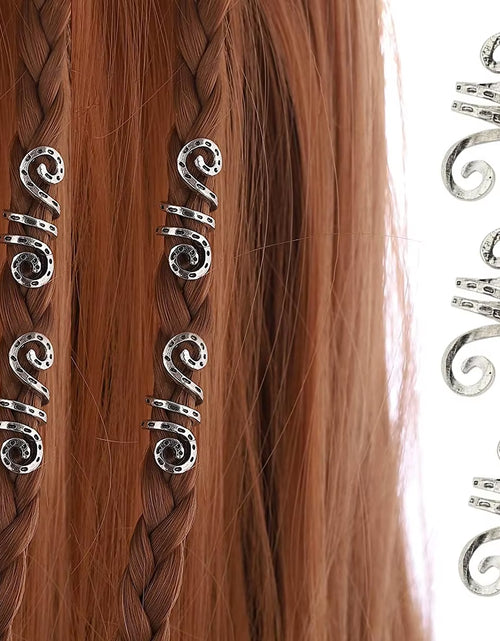 Load image into Gallery viewer, 5Pcs Golden Silver Viking Spiral Charms Hair Tubes Braid Dread Dreadlock Beads Clips Cuffs Rings Jewelry Hair Accessories Woman

